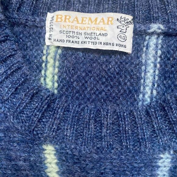 Vintage Braemar 100%  Scottish Shetland Wool Sweater Size 40 Green Pullover, D23 - Picture 9 of 9